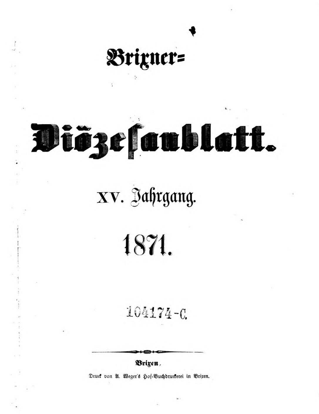 Brixner Diözesanblatt, Titelblatt 1871, ANNO/ÖNB