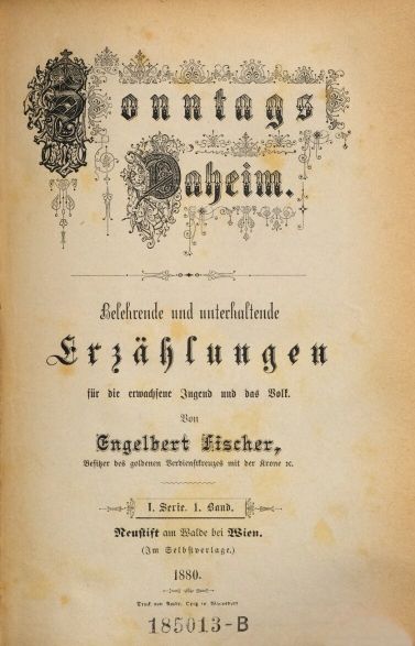 Sonntags Daheim, Titelblatt 1. Serie, 1. Band, 1880, ANNO/ÖNB