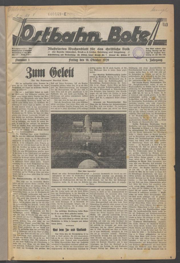 Ostbahn-Bote, 18.10.1929, Seite 1, ANNO/ÖNB
