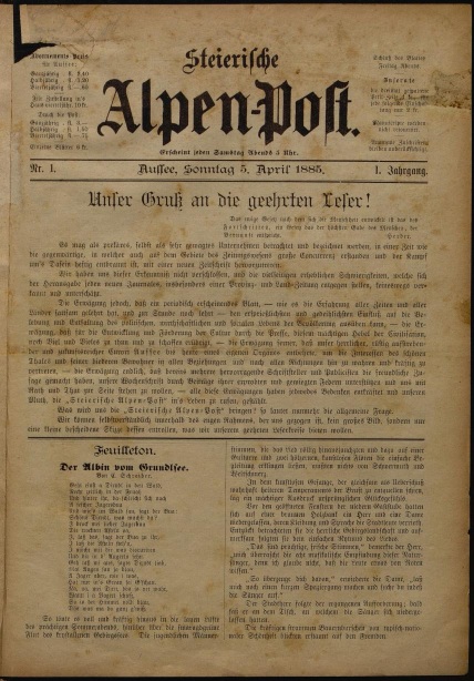 Steirische Alpenpost, 5.1.1885, Seite 1, ANNO/ÖNB
