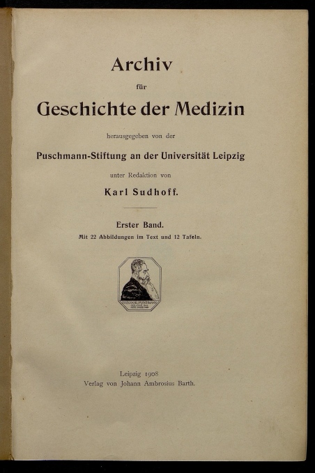 Archiv für Geschichte der Medizin, 1907, Jahrestitelblatt 1. Band, ANNO/ÖNB