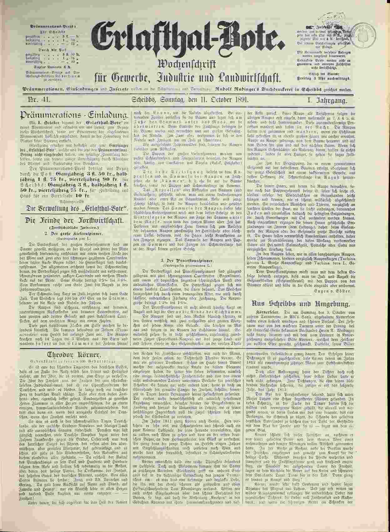 Erlafthal-Bote, 11.10.1891, Seite 1, ANNO/ÖNB