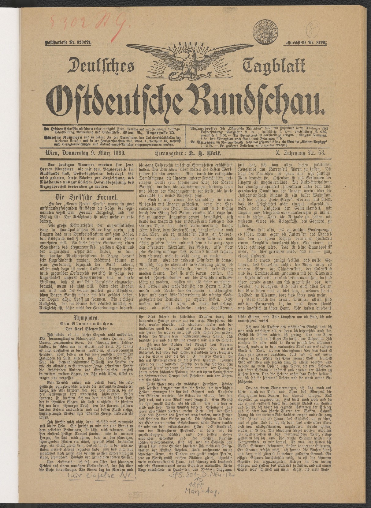 Ostdeutsche Rundschau, 9.3.1899, Seite 1, ANNO/ÖNB