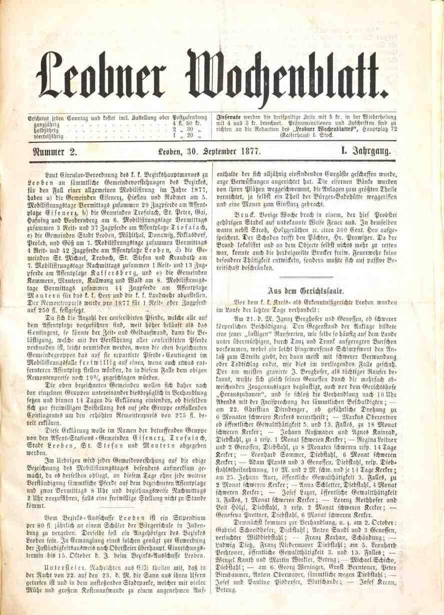 Leobner Wochenblatt, 30.9.1877, S. 1, ANNO/ÖNB