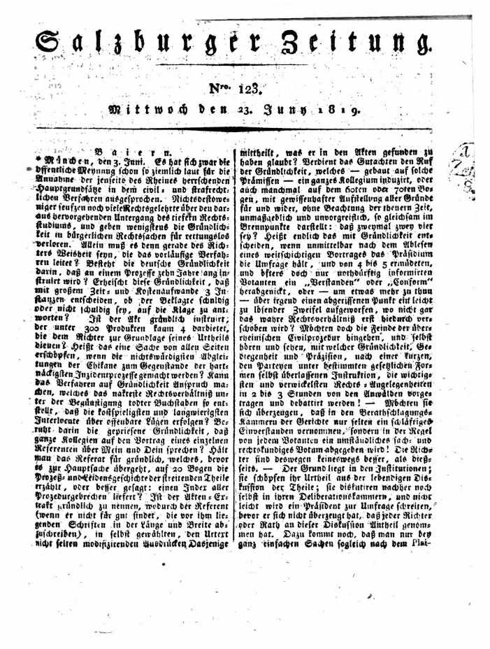 Salzburger Zeitung, 23.6.1819, S. 1, ANNO/ÖNB
