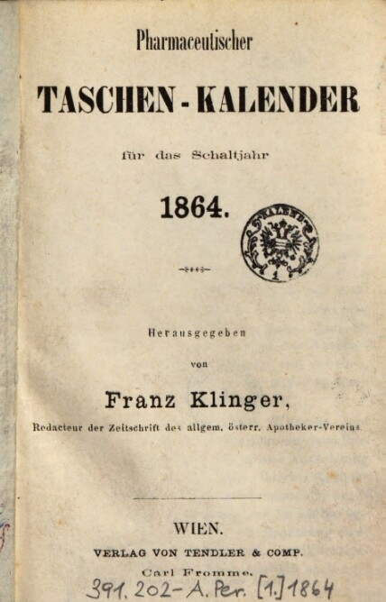 Fromme's Pharmaceutischer Kalender, 1864, Jahrestitelblatt, ANNO/ÖNB