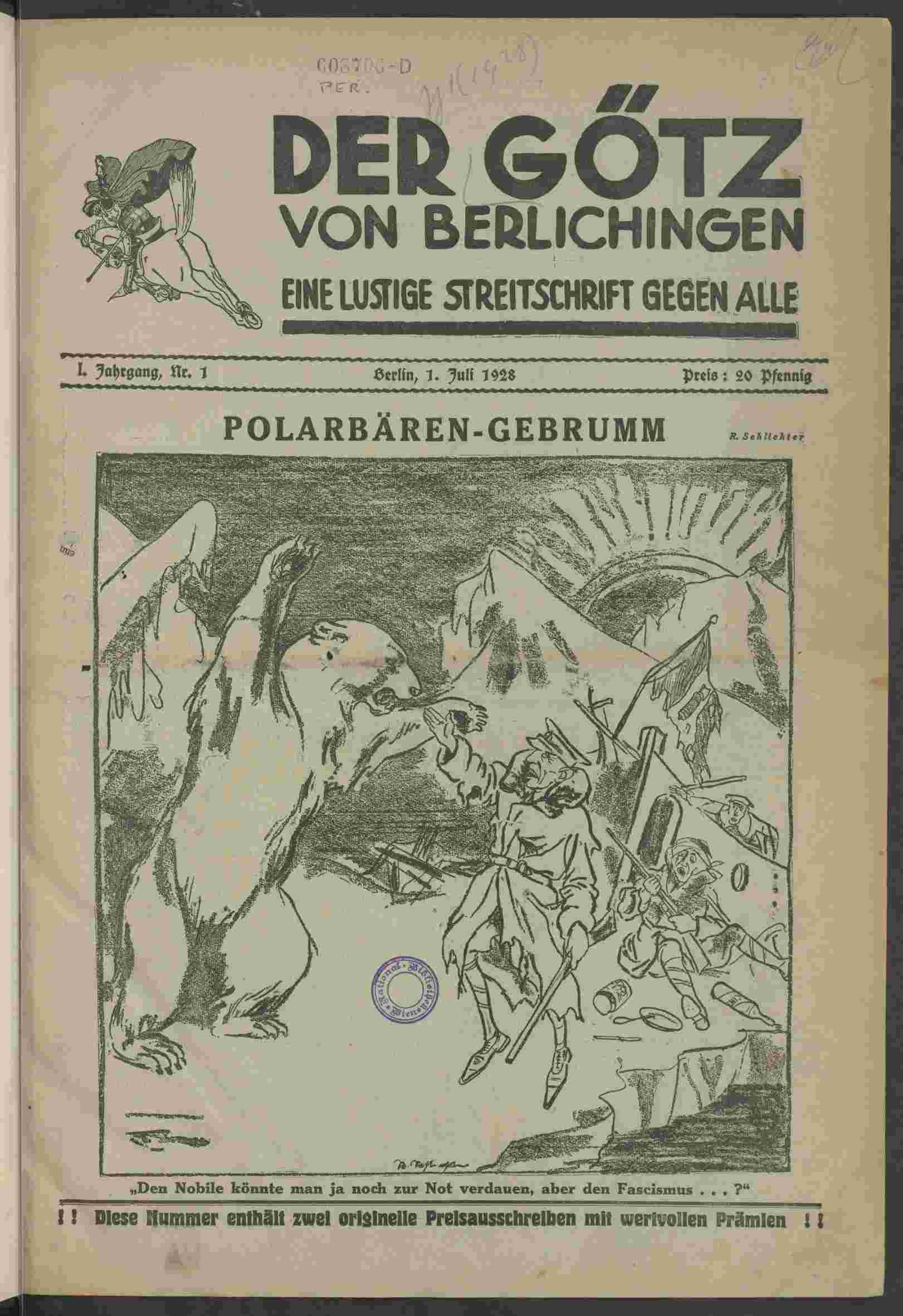 Der Götz von Berlichingen. Eine lustige Streitschrift gegen alle, 1.7.1928, S.1, ANNO/ÖNB
