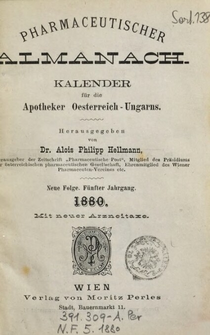Pharmaceutischer Almanach, Jahrestitelblatt 1880, ANNO/ÖNB