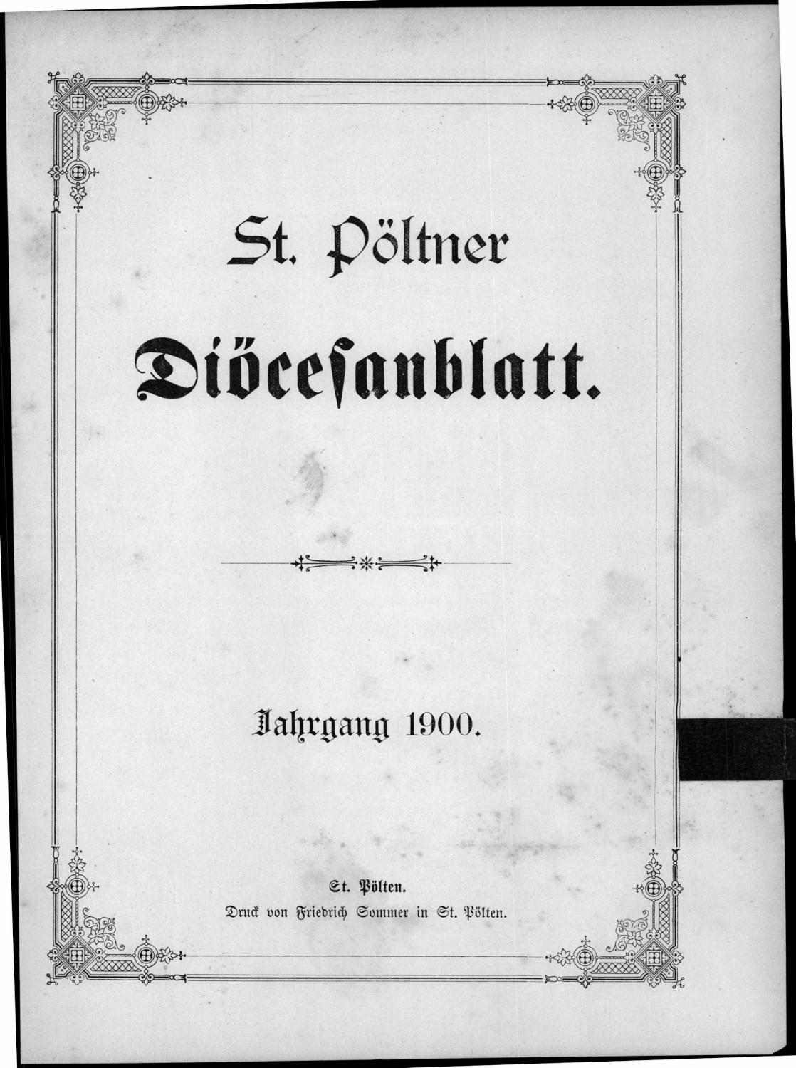 St. Pöltner Diözesanblatt, Jahrgang 1900, Jahrestitelblatt, ANNO/ÖNB