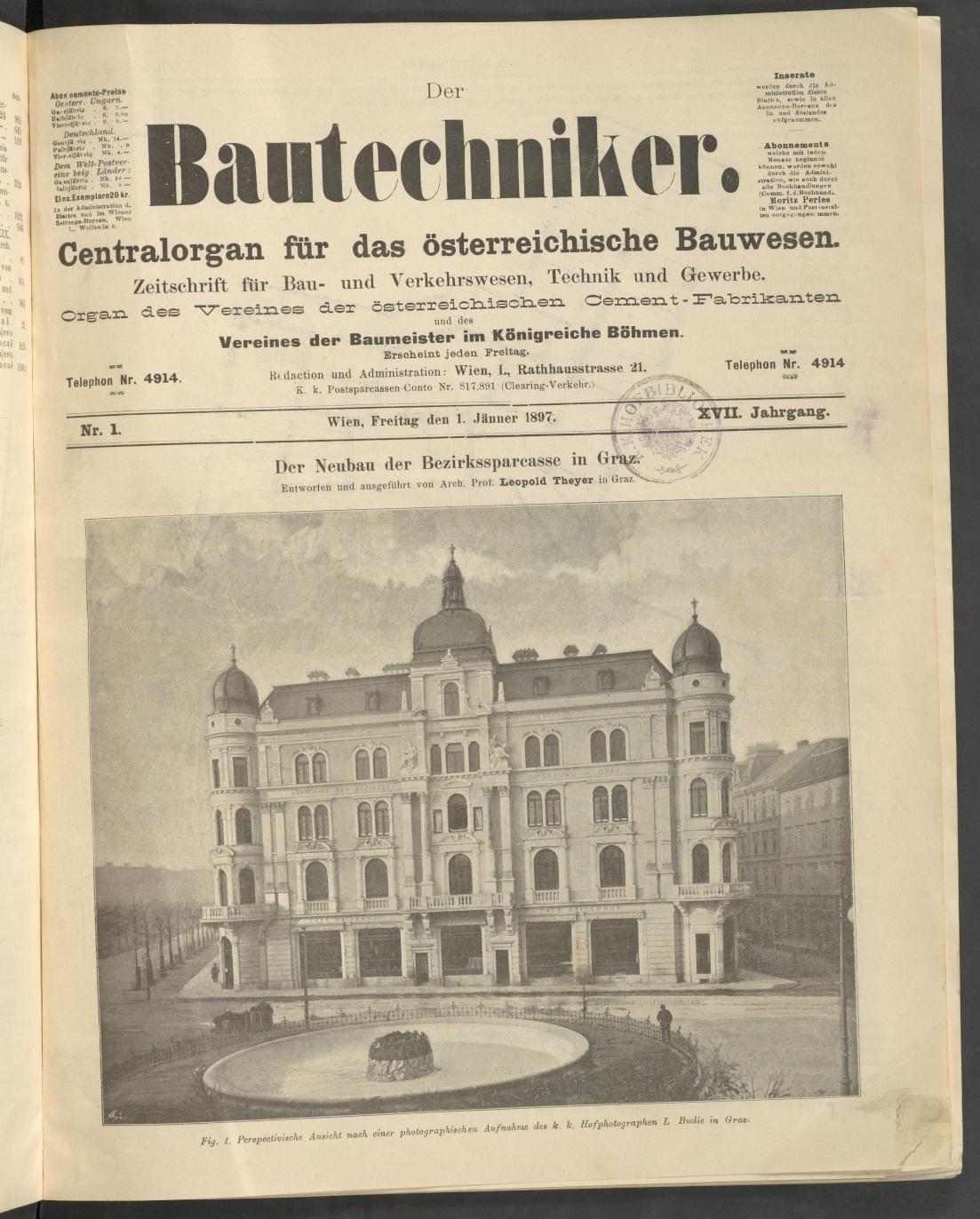 Der Bautechniker, 1.1.1897, S.1, ANNO/ÖNB