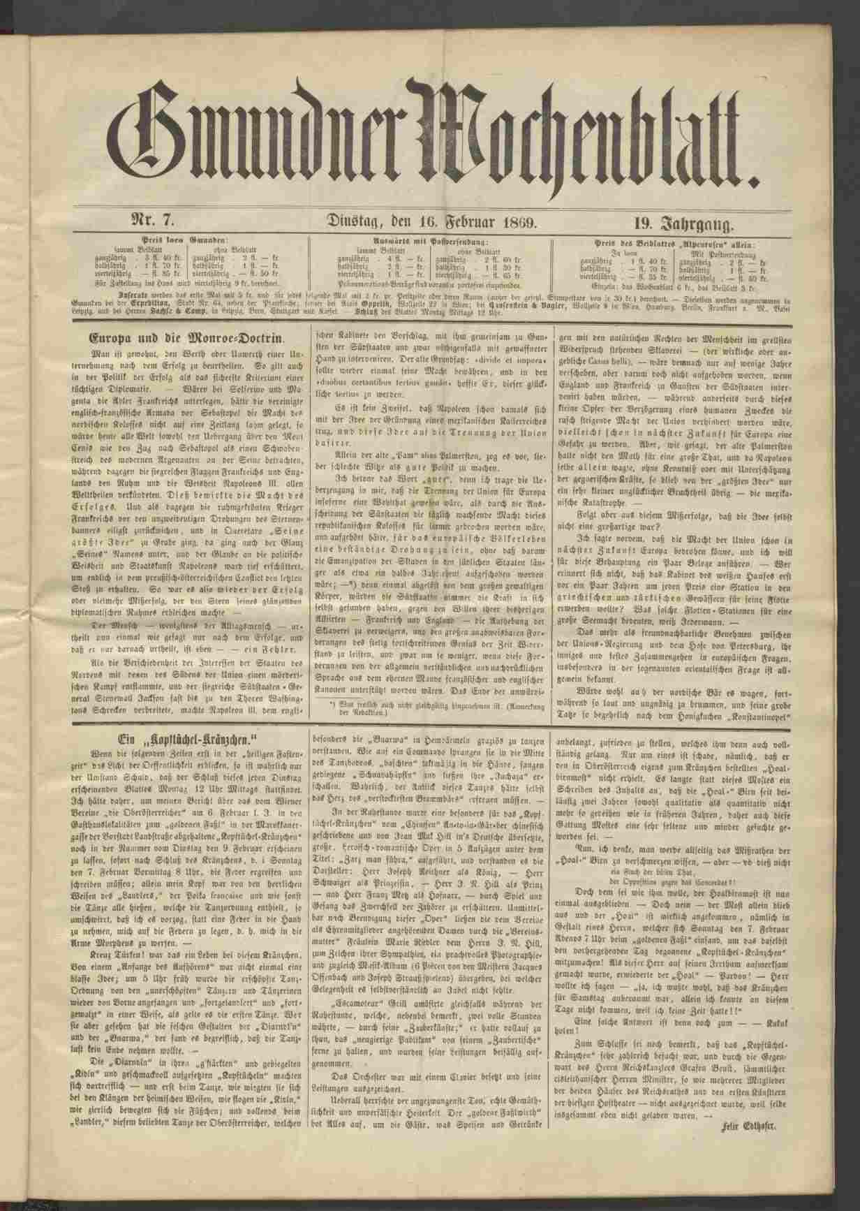 Gmundner Wochenblatt, 16.2.1869, S.1, ANNO/ÖNB