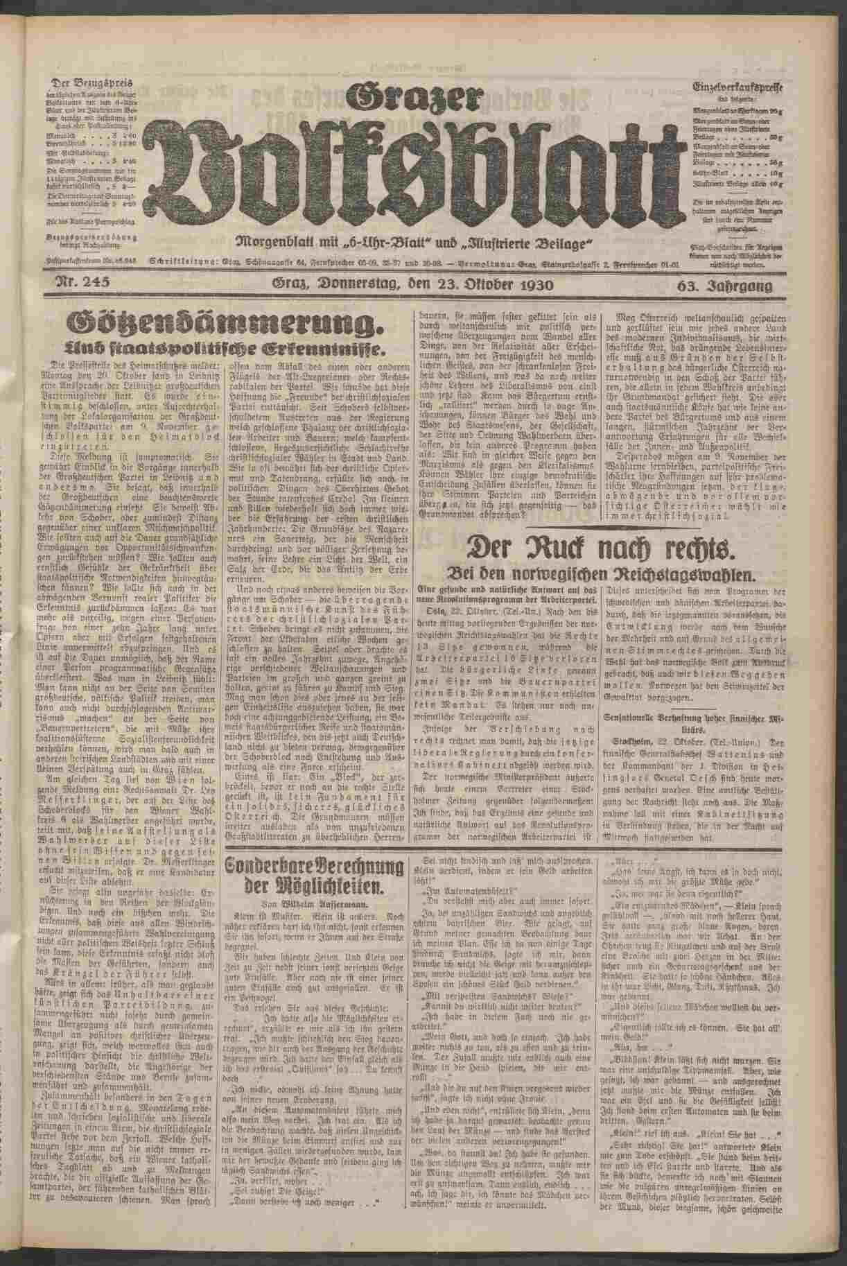 Grazer Volksblatt, 23.10.1930, S.1, ANNO/ÖNB