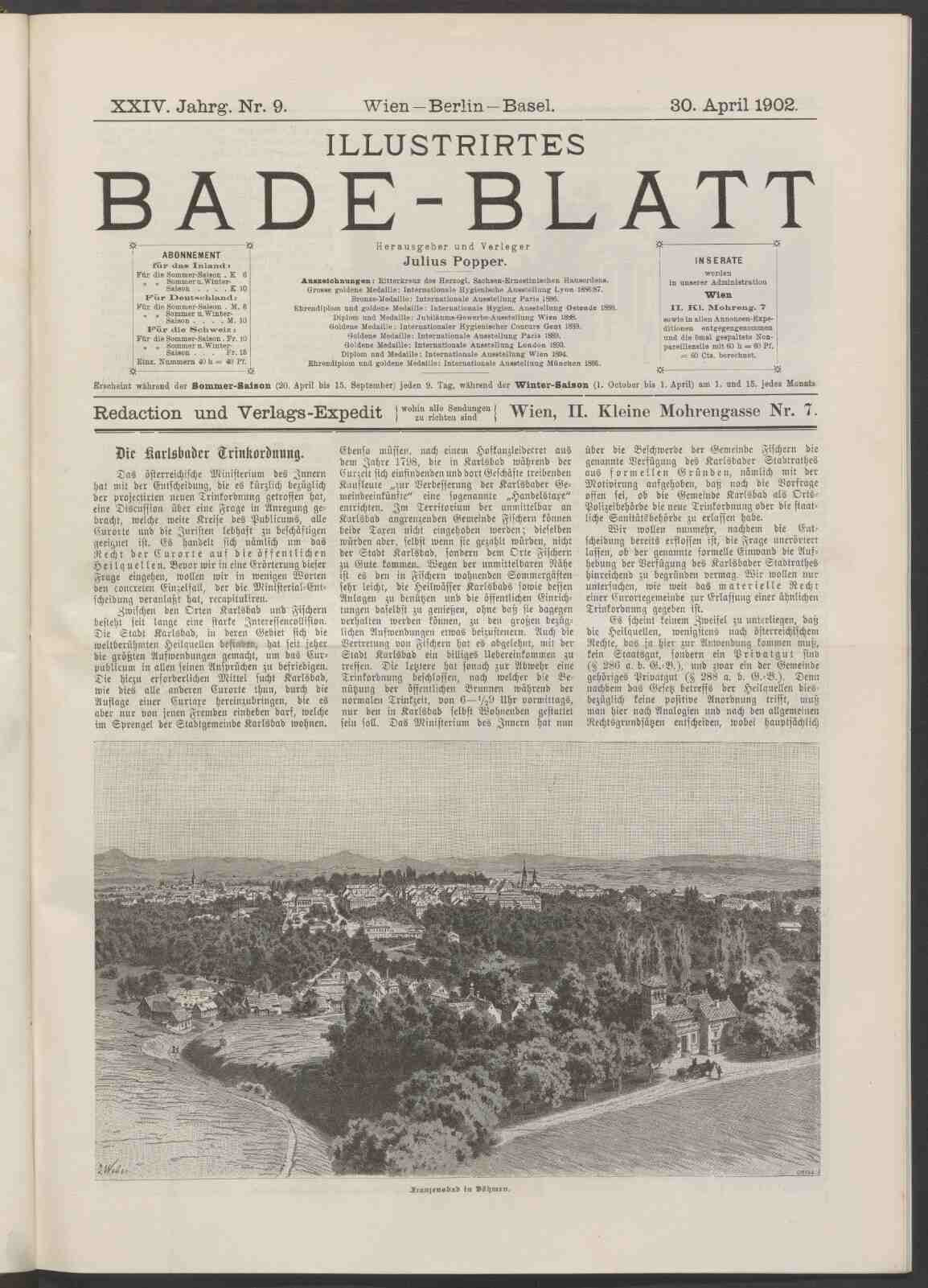 Allgemeines Bade-Blatt für die Frauenwelt, 30.4.1902, S. 1, ANNO/ÖNB