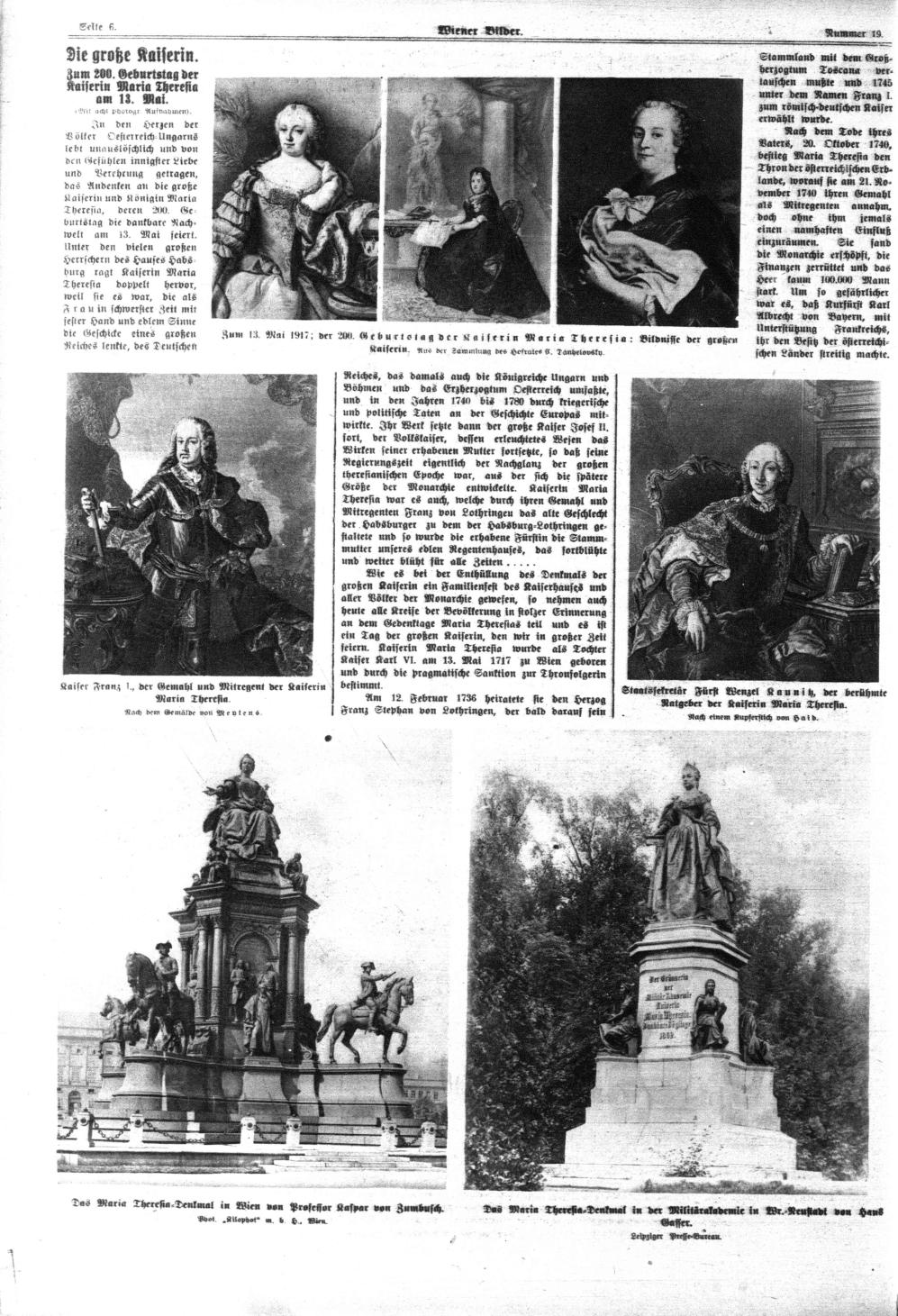 Das Maria Theresia-Denkmal am Museumsplatz in Wien (Wiener Bilder, 13. Mai 1917, S. 6)