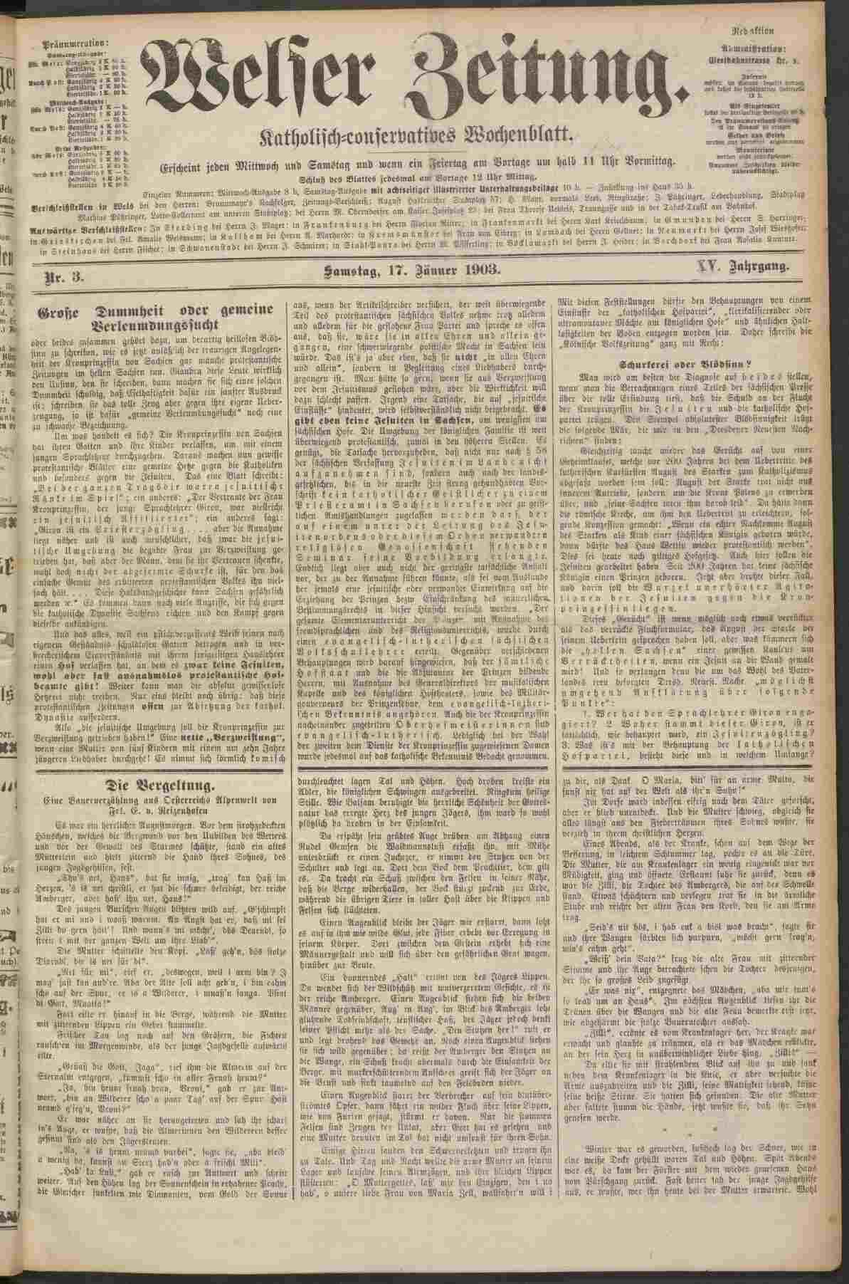 Welser Zeitung, 17.1.1903, S.1, ANNO/ÖNB