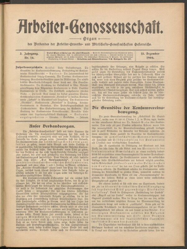 Titelblatt von Arbeiter-Genossenschaft.