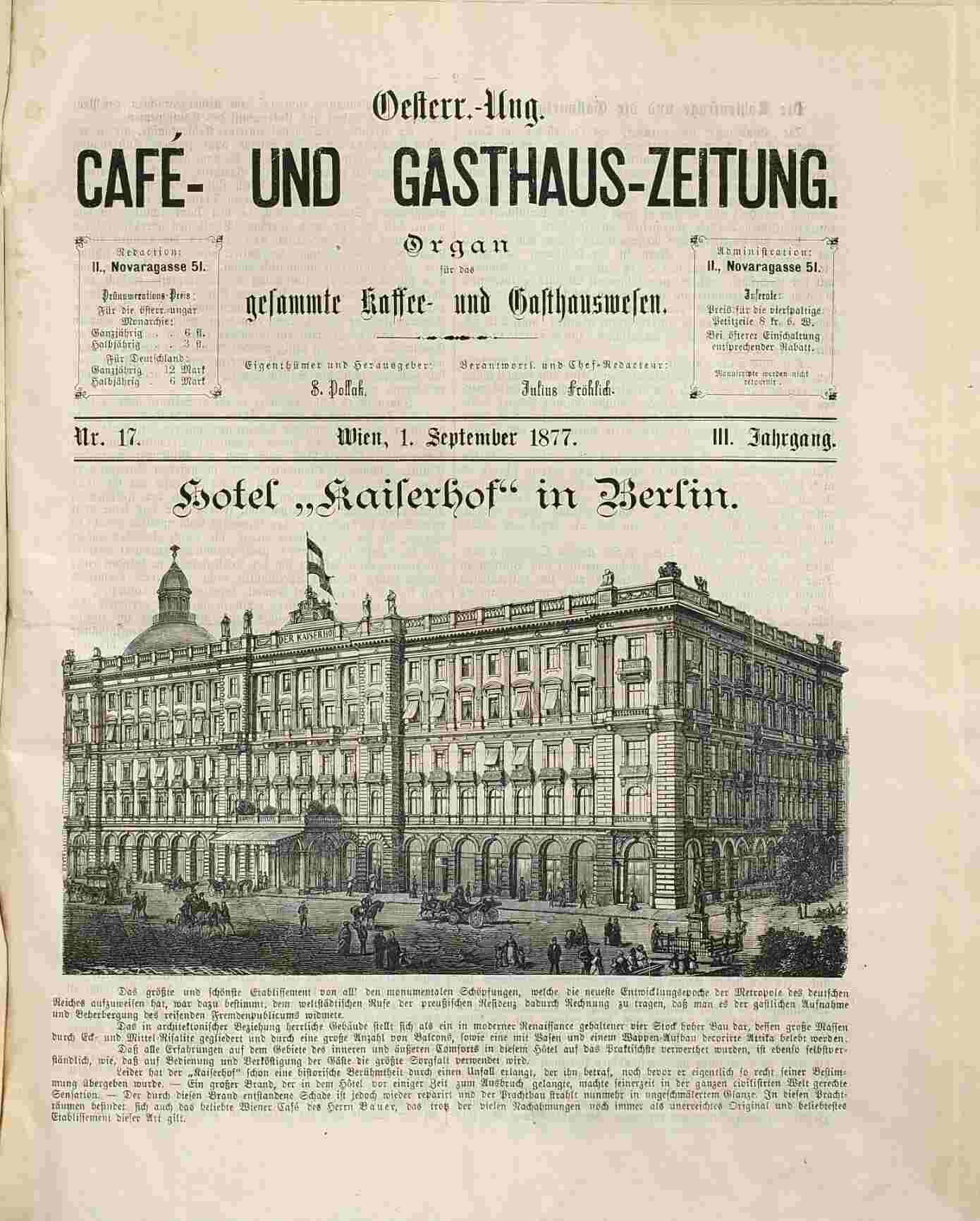 Österreichisch-ungarische Cafe- und Gasthaus-Zeitung, 1877, Heft 17, S.1, ANNO/ÖNB