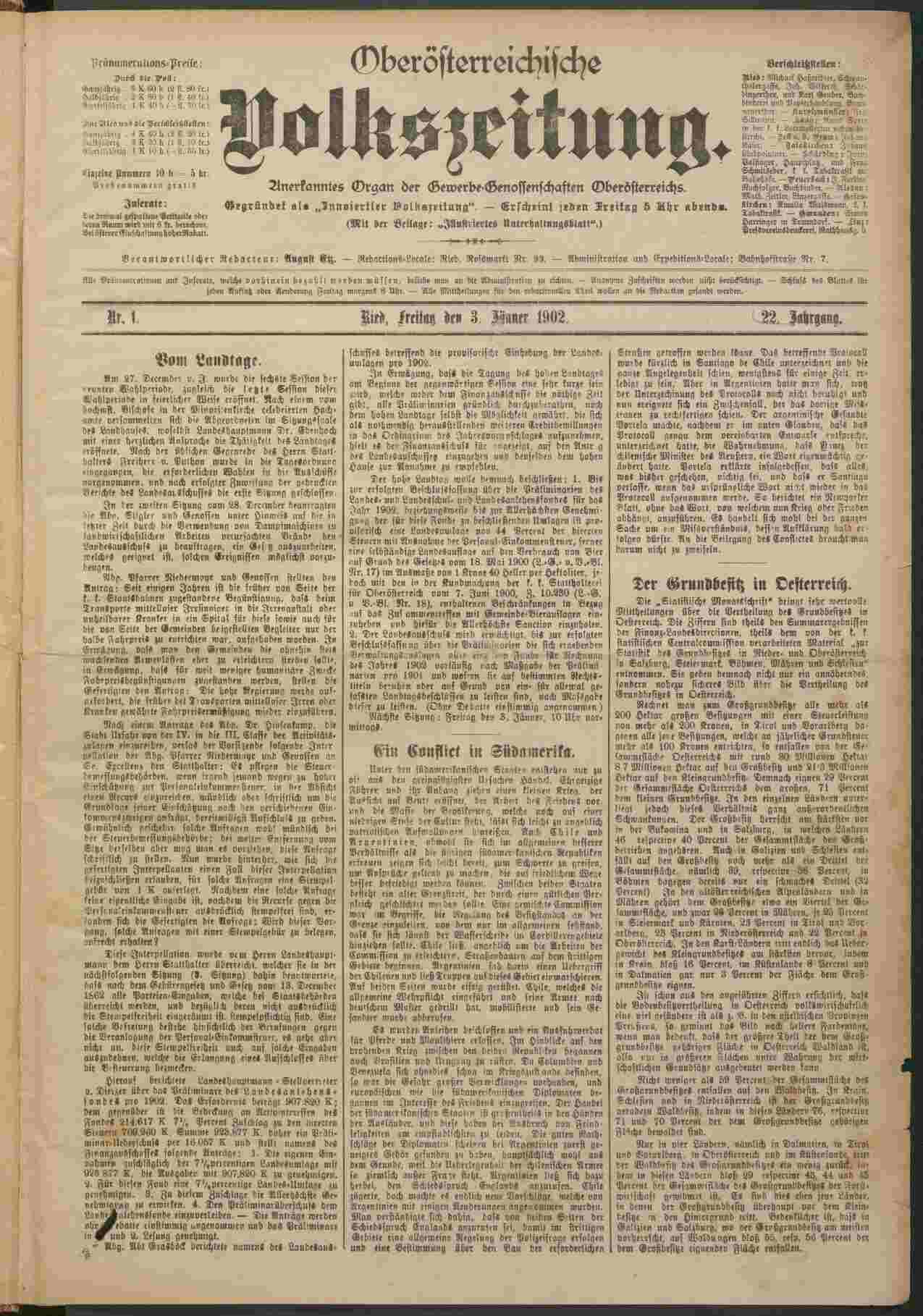 Innviertler Volkszeitung, 3.1.1902, S.1, ANNO/ÖNB