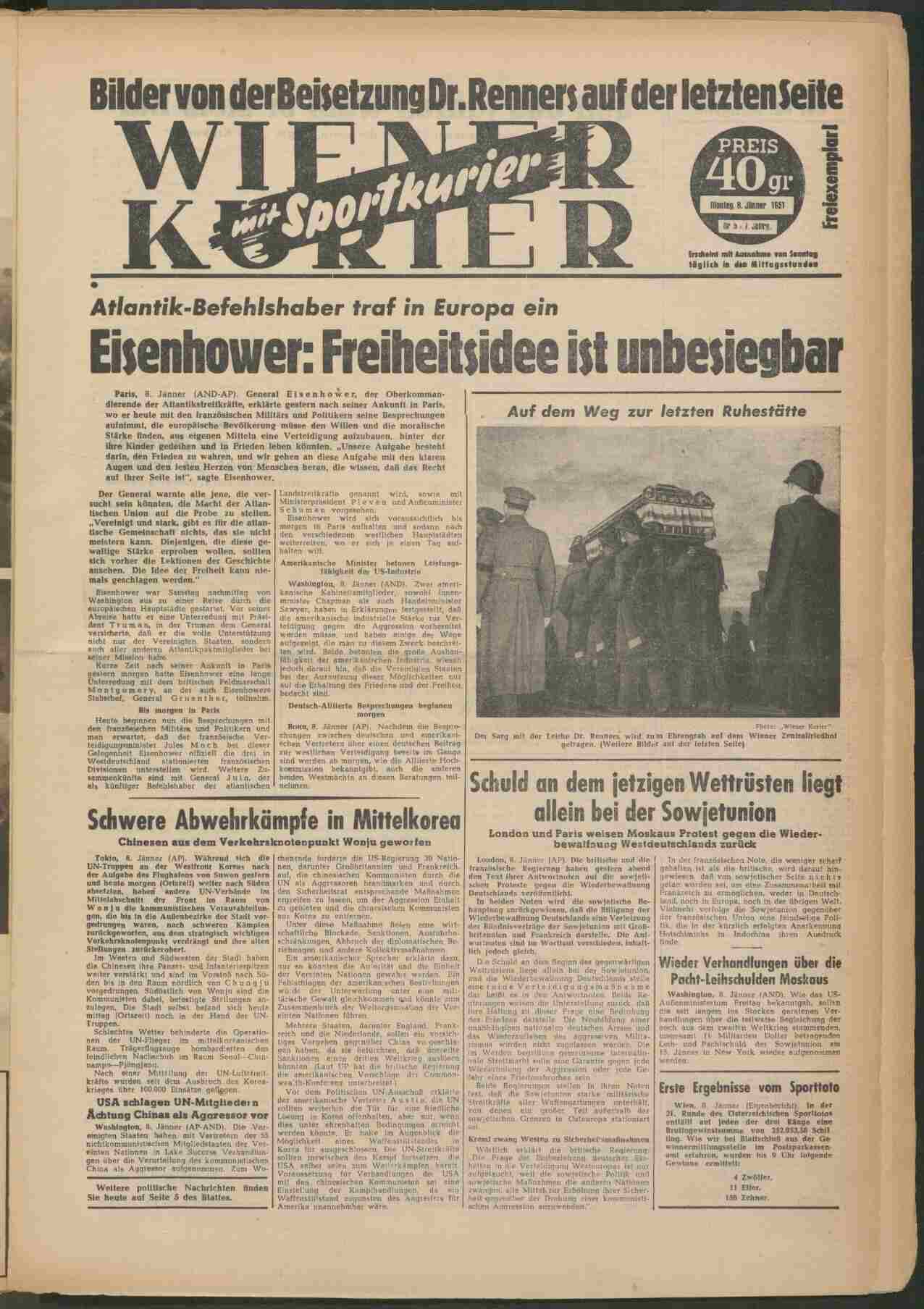 Wiener Kurier, 8.1.1951, S.1, ANNO/ÖNB