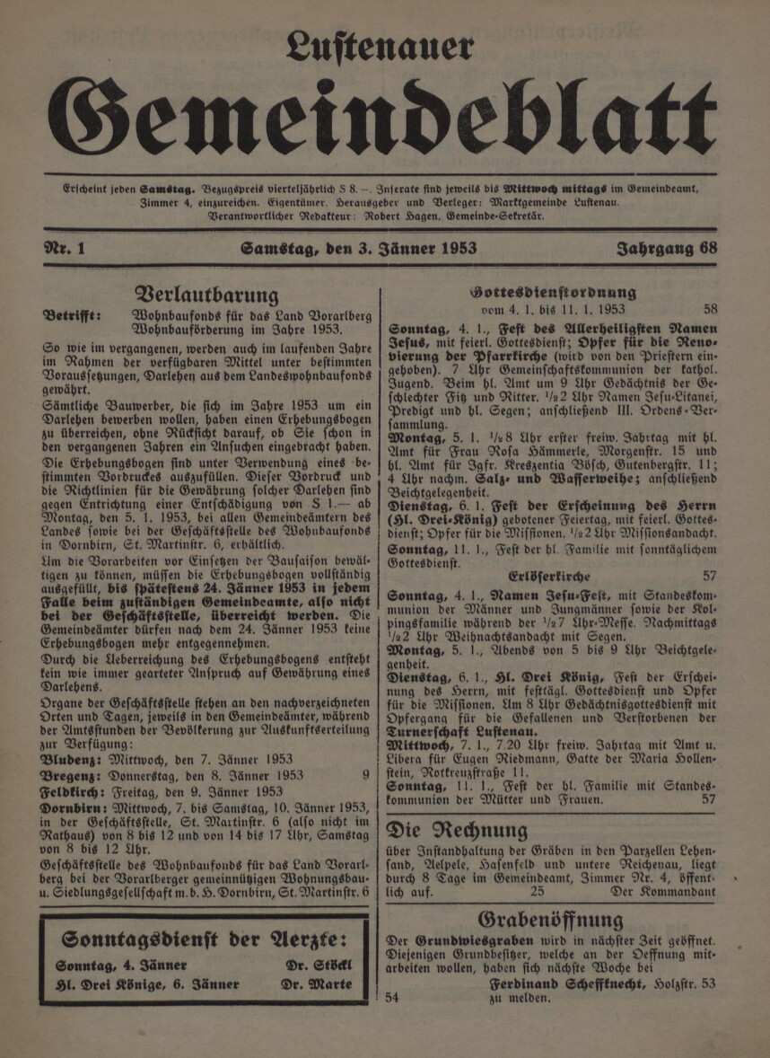 Lustenauer Gemeindeblatt, 3.1.1953, S.1, ANNO/ÖNB