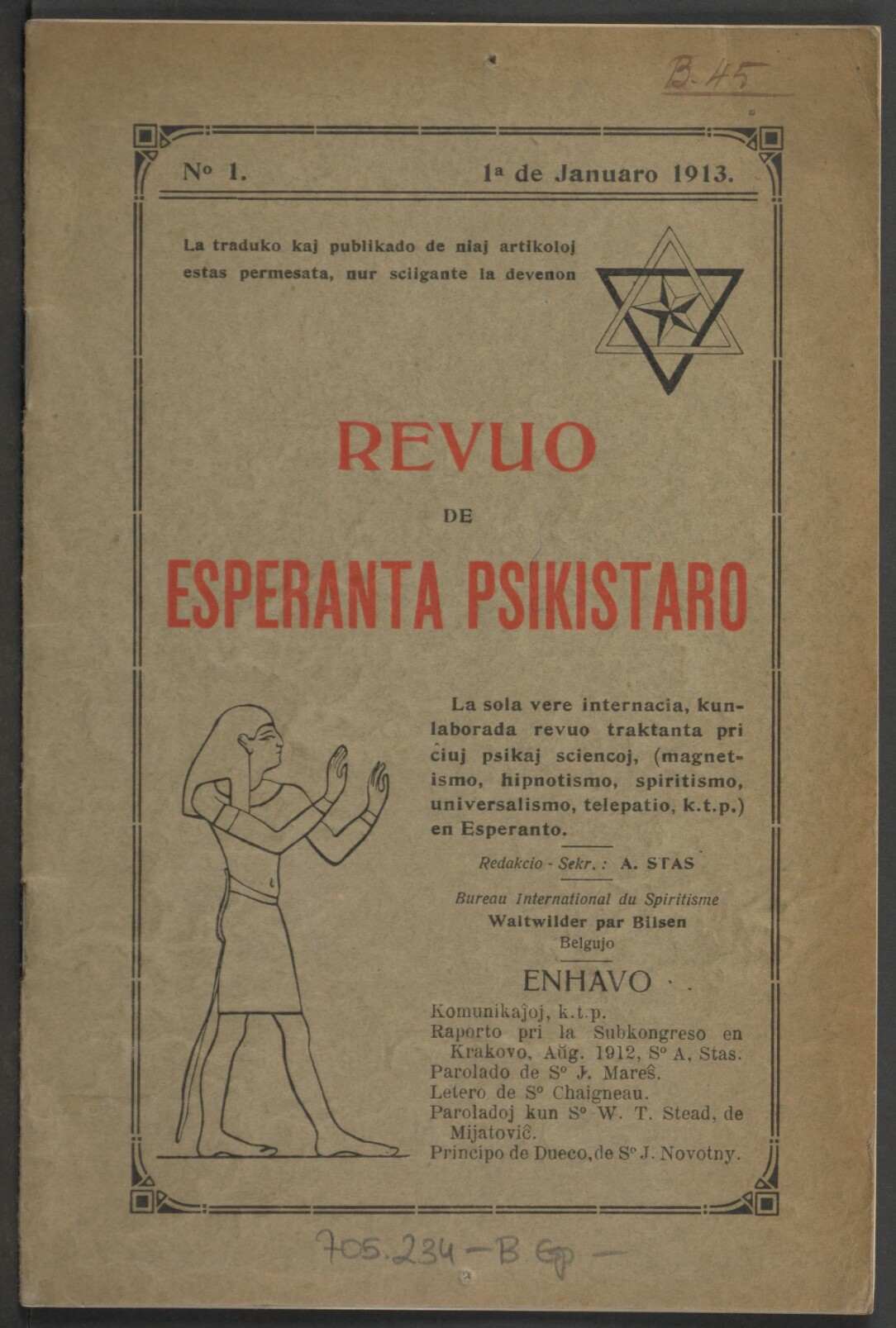 Revuo de Esperanta Psikistaro, 1913, Heft 1, S.1, ANNO/ÖNB