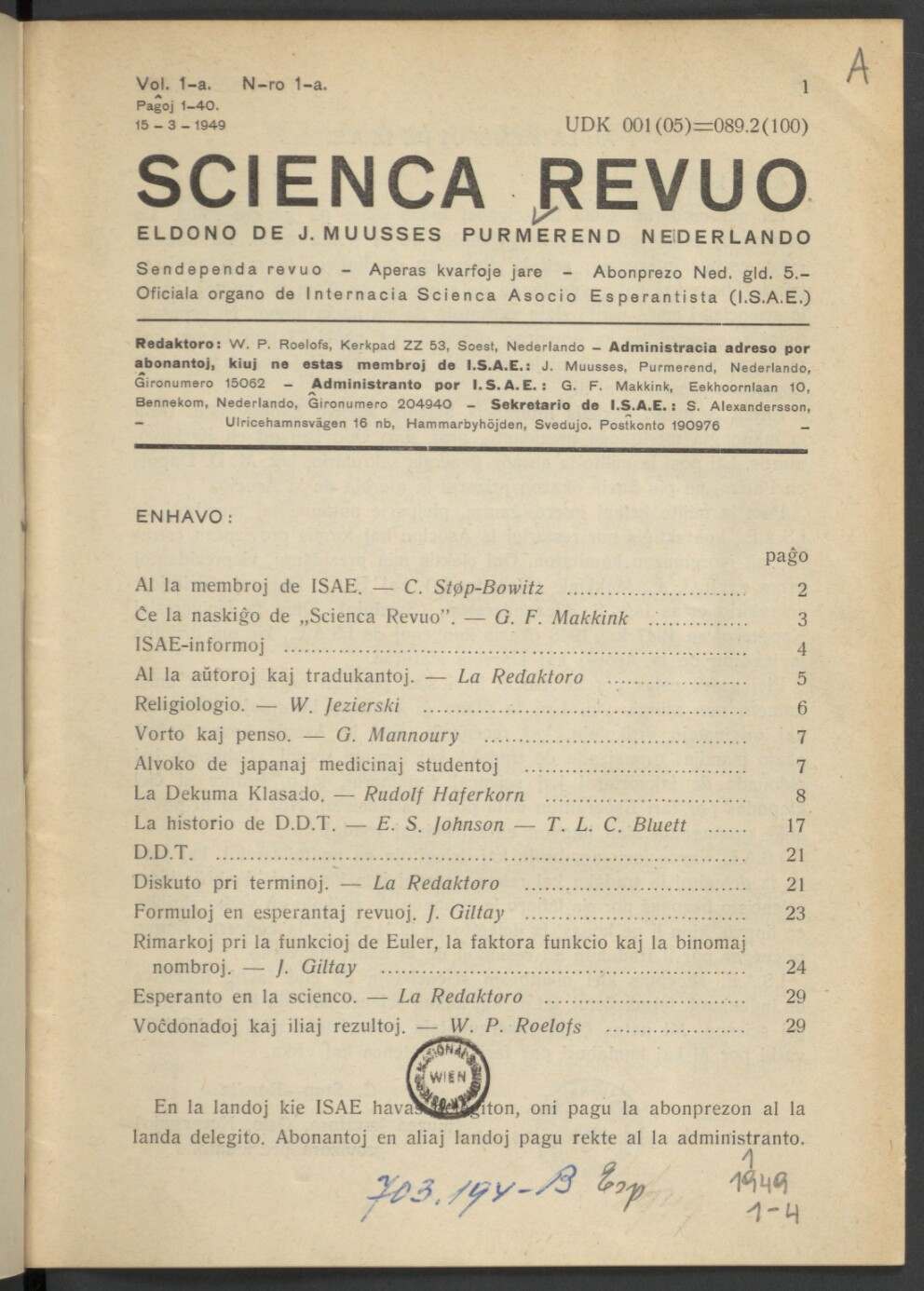 Scienca revuo, 1949, Heft 1, S.1, ANNO/ÖNB