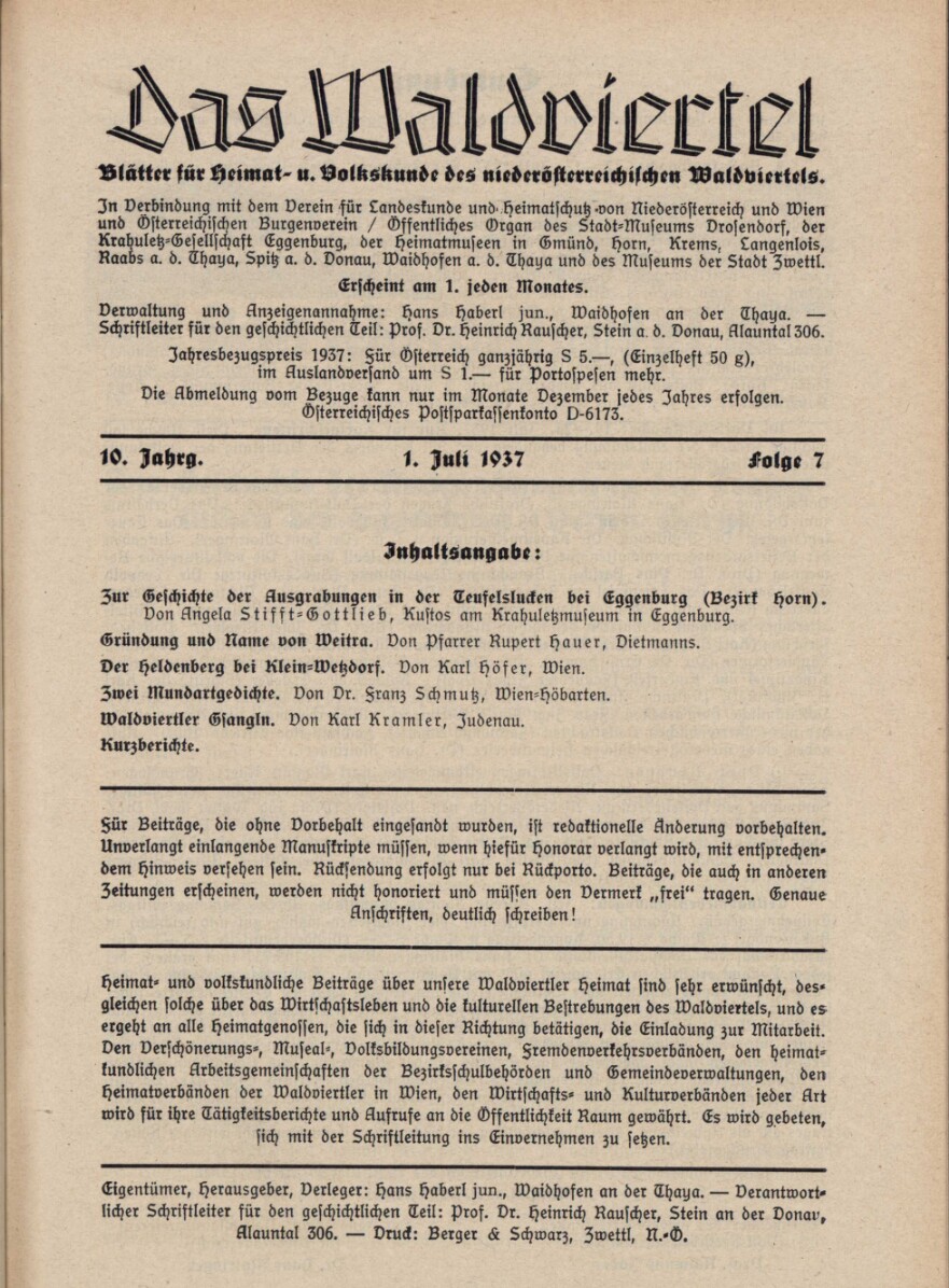Das Waldviertel, 1937, Heft 7, Titelblatt, ANNO/ÖNB