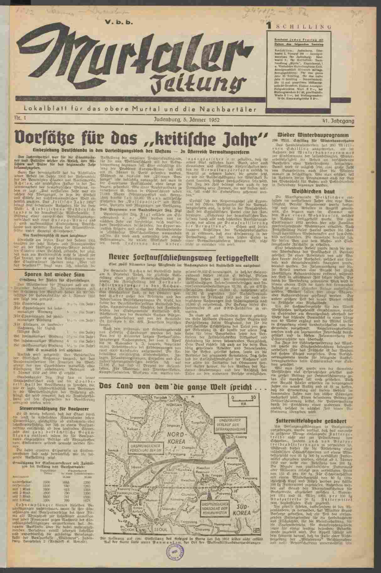 Murtaler Zeitung, 5.1.1952, S.1, ANNO/ÖNB