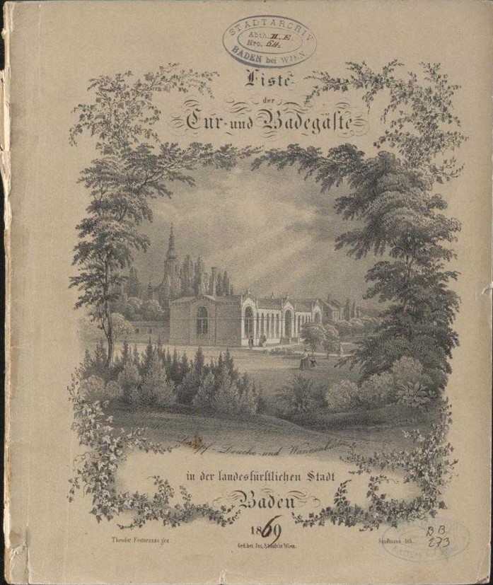 Cur- und Fremden-Liste des Curortes Baden bei Wien, 1869, Jahrestitelblatt, ANNO/ÖNB