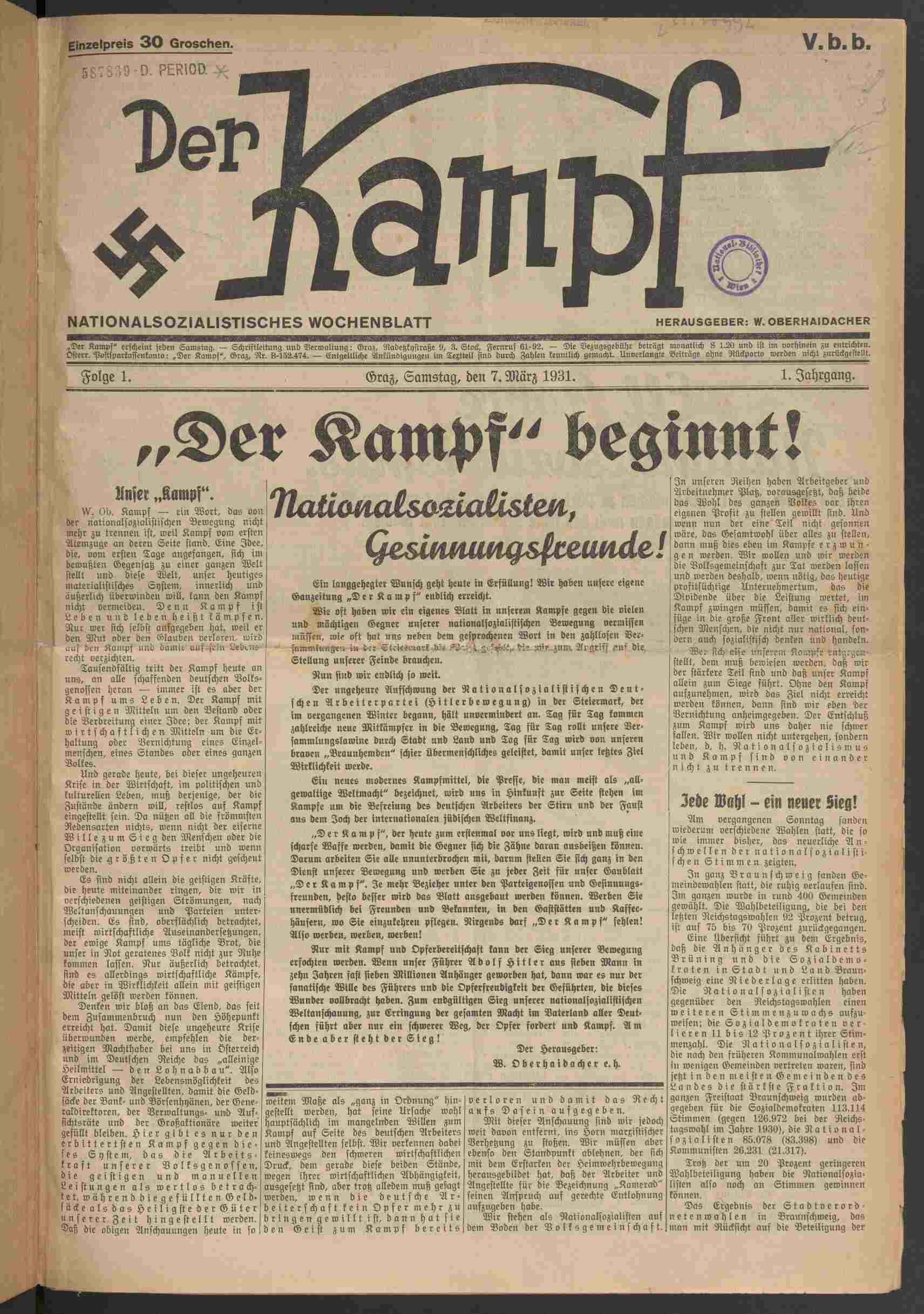 Der Kampf, 7.3.1931, S.1, ANNO/ÖNB