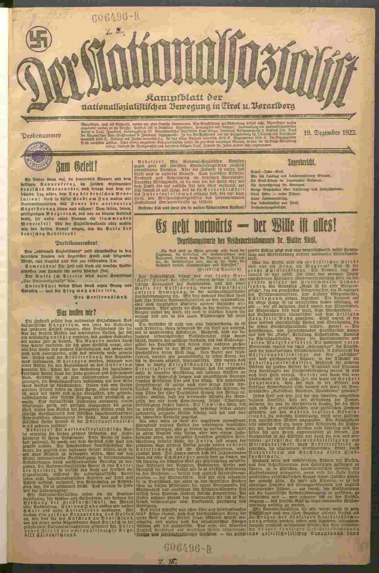Der Nationalsozialist, 19.12.1922, S.1, ANNO/ÖNB